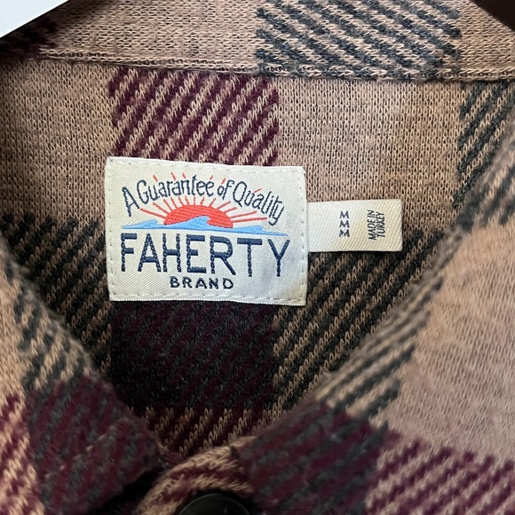 Faherty Legend Flannel Button Down Sweater Shirt - Men's Size M - Tan - Picture 3 of 12